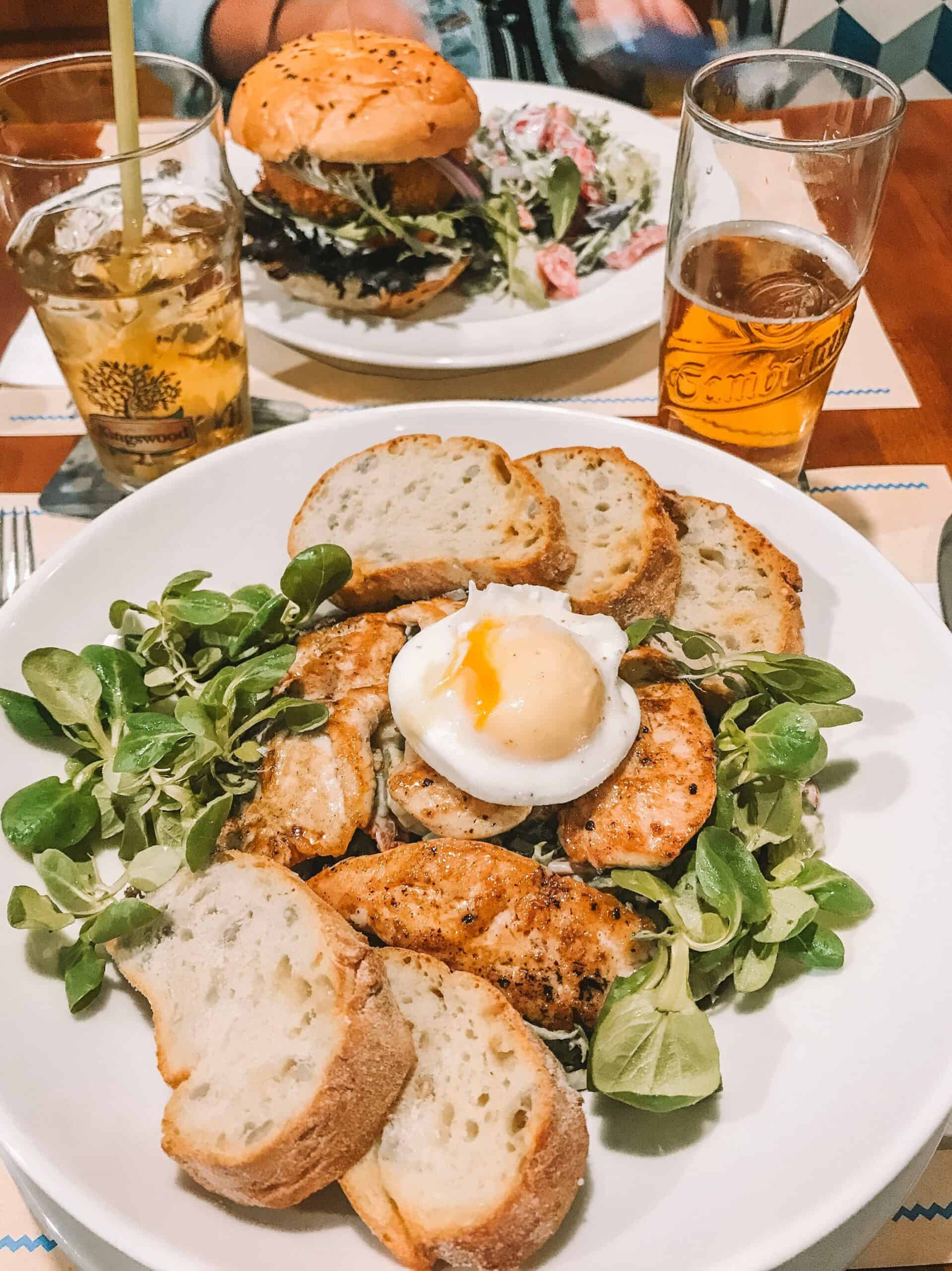 A caesar salad with chicken and veggie burger from U Bulinu – my favorite restaurant in Prague. 