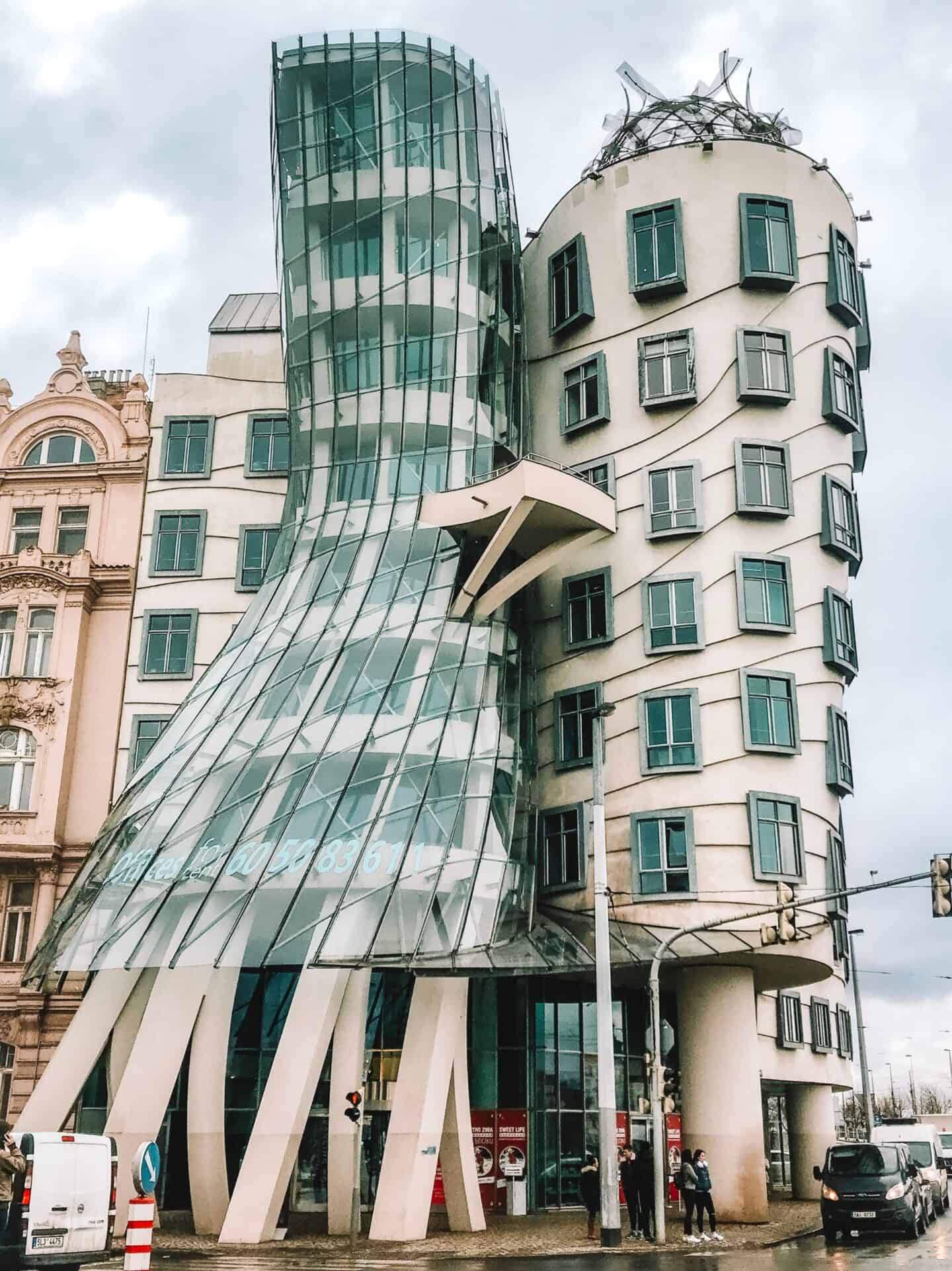 The outside of the Dancing House – one of Prague's most unique buildings. 
