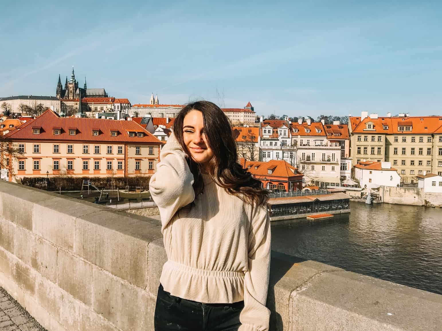 Views from the Charles Bridge in Prague. Walk across this bridge on your 4 days in Prague itinerary!