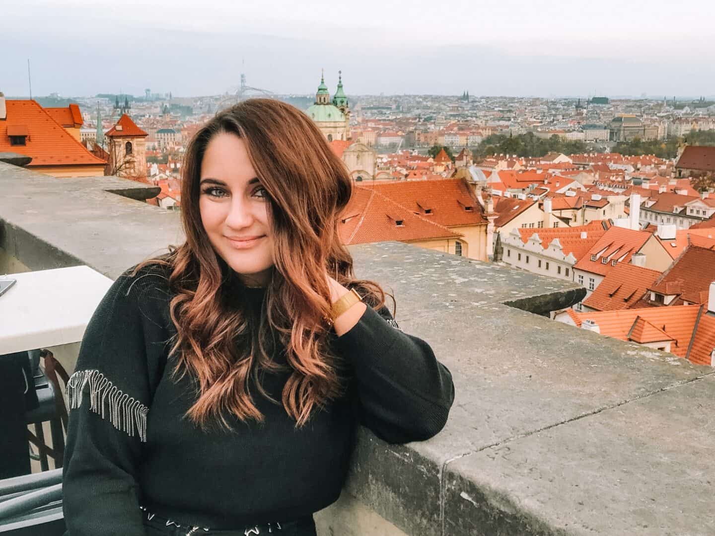 Taking in the views at the Starbucks Viewpoint during my 4 days in Prague itinerary.