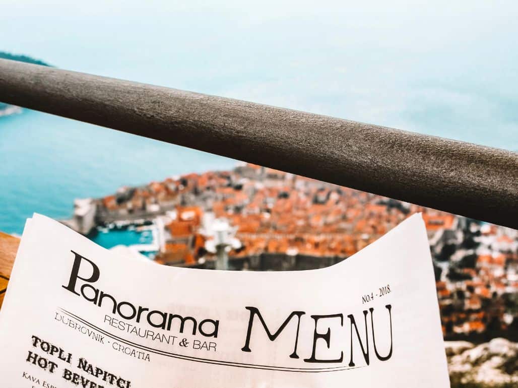 The Panorama Restaurant & Bar Menu at the top of Dubrovnik's cable car station 