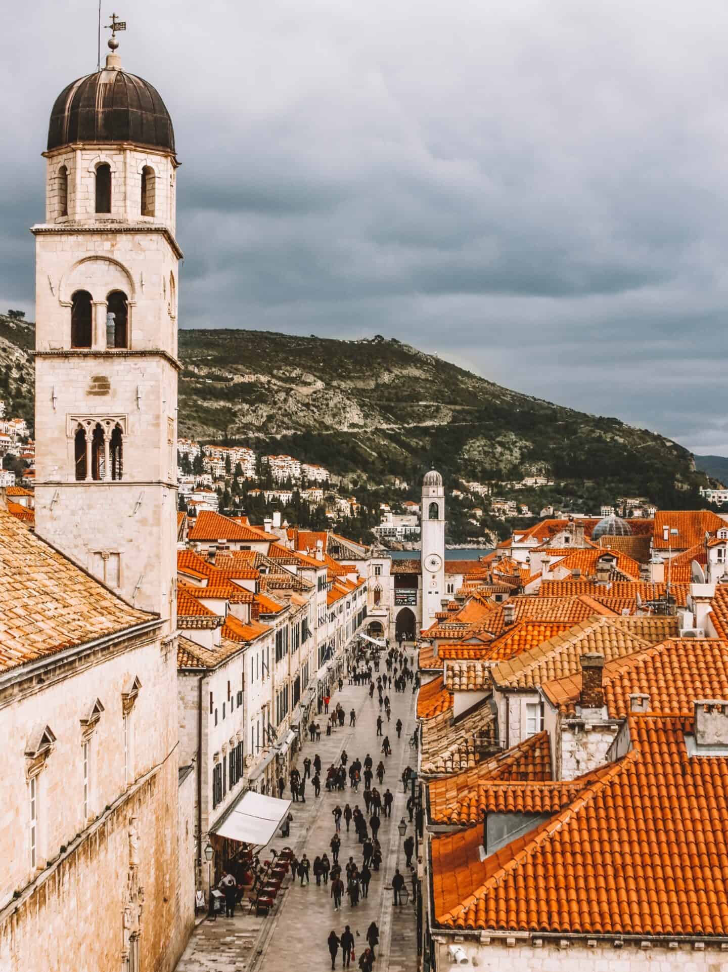 Views of the Stradun from the city walls in Dubrovnik