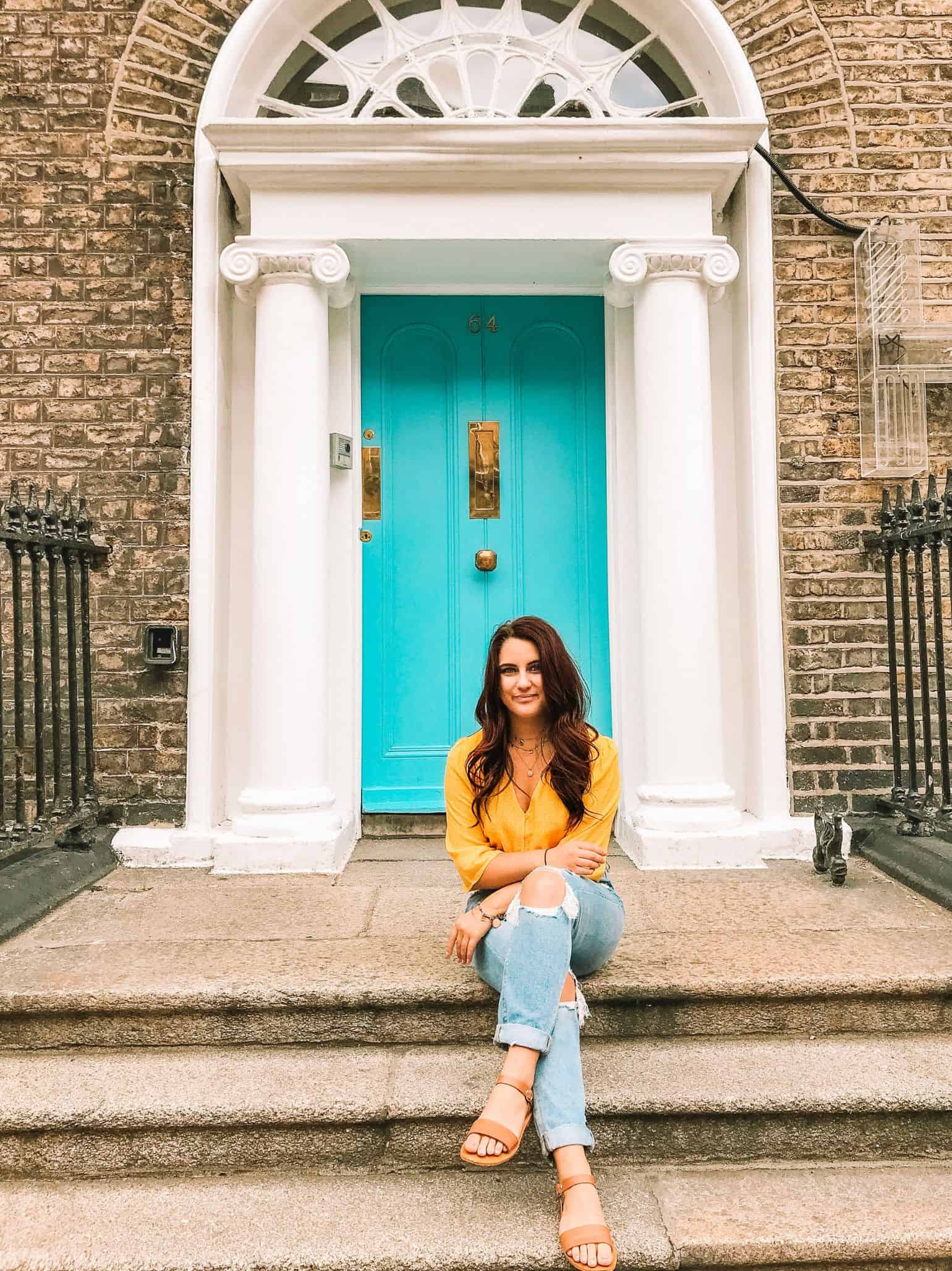 Me in front of one of Dublin's colorful doors. 