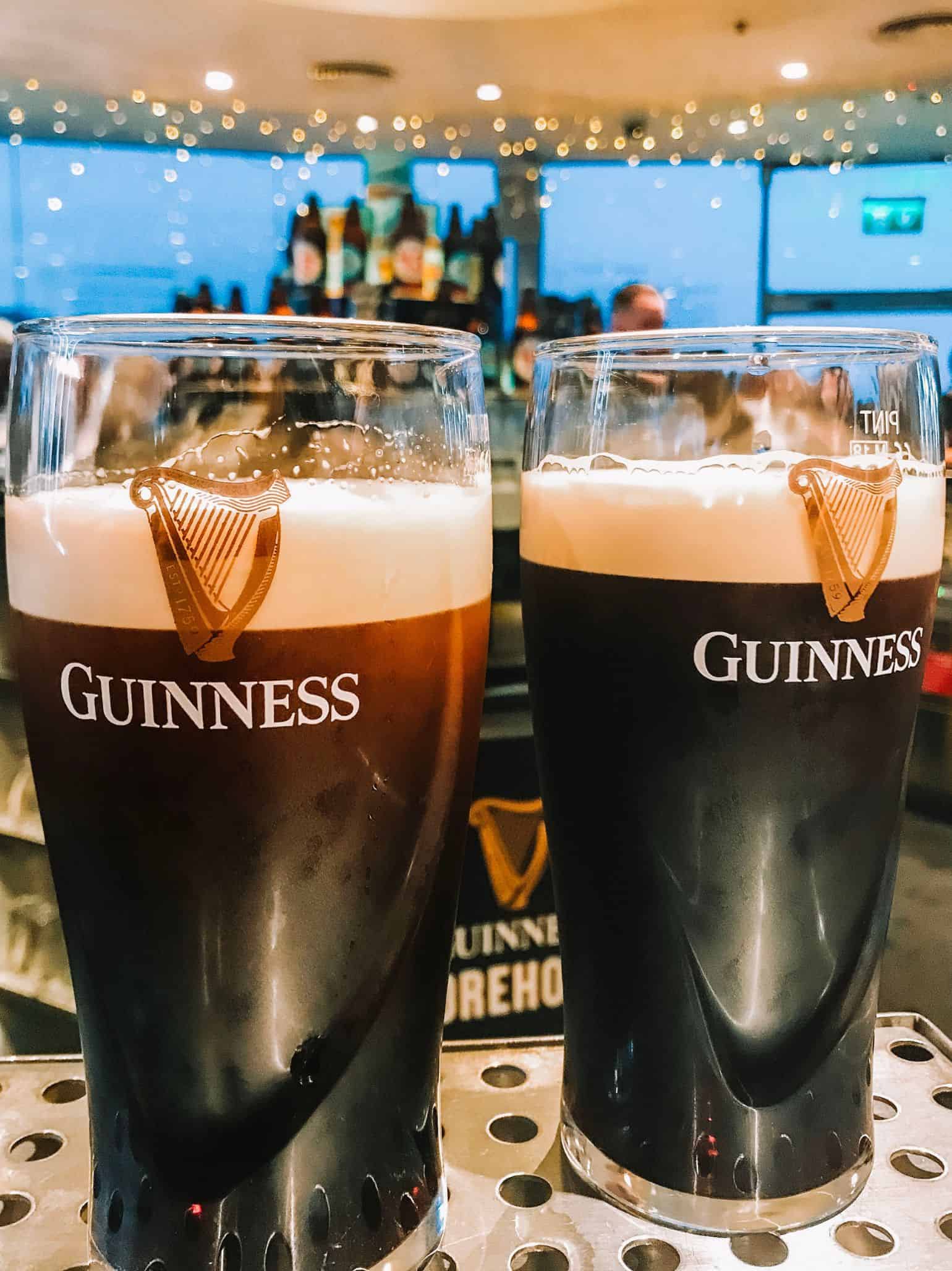 Two frosty Guinnesses from the Guinness Storehouse – one of the best activities to enjoy during 4 days in Dublin. 