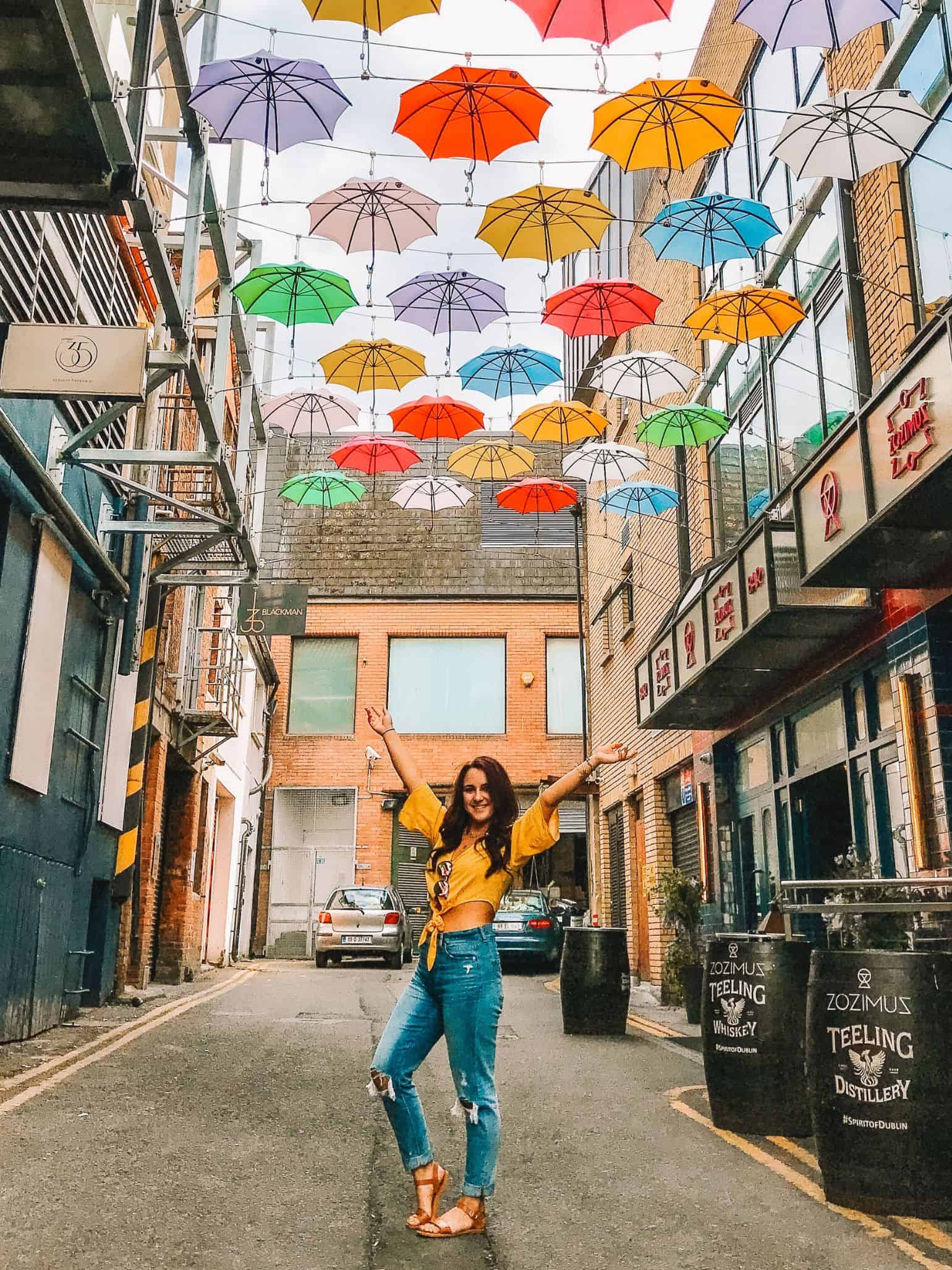 Me posing under the umbrellas on Anne's Lane. 