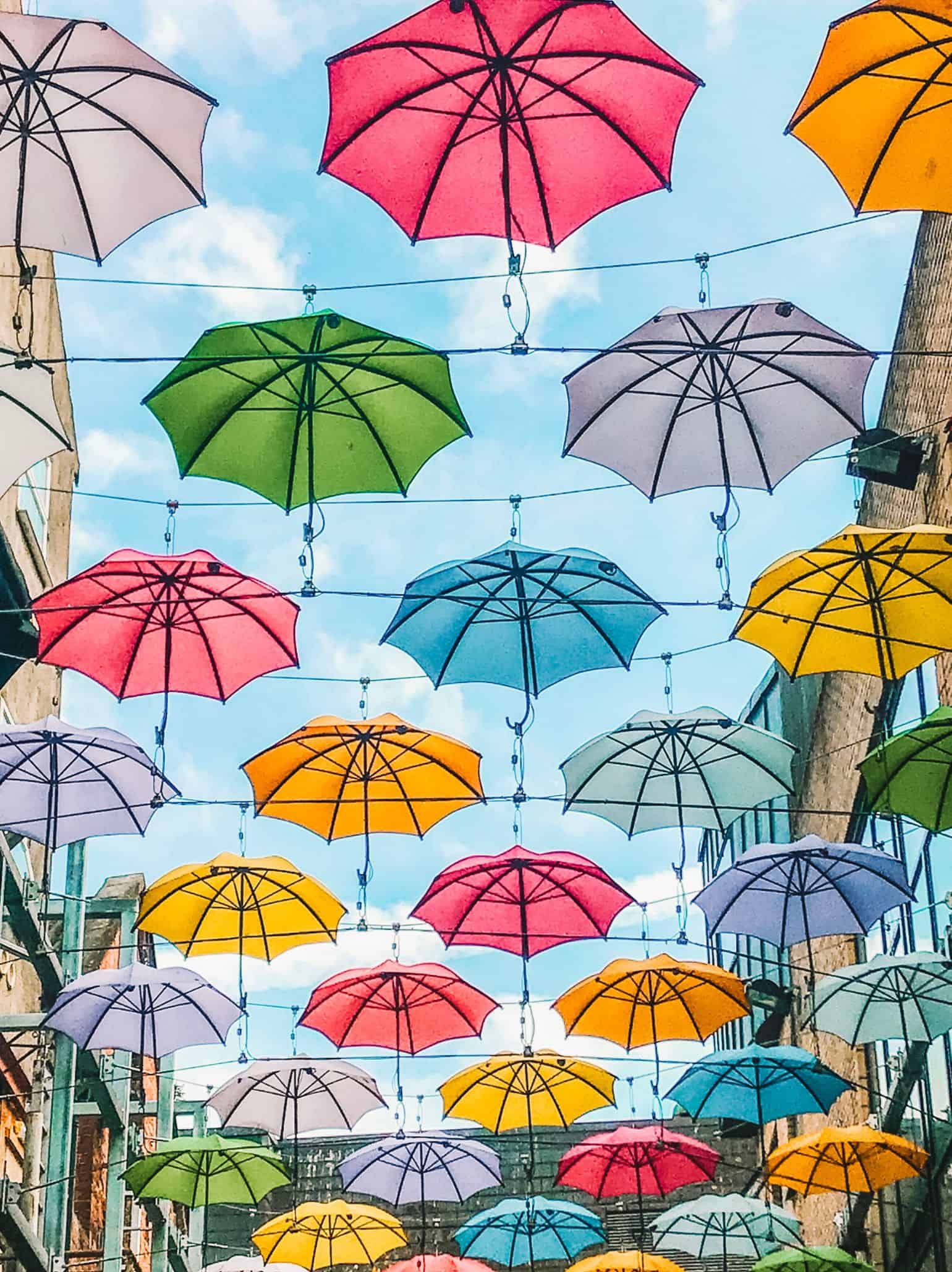 The Anne's Lane umbrella street in Dublin. 