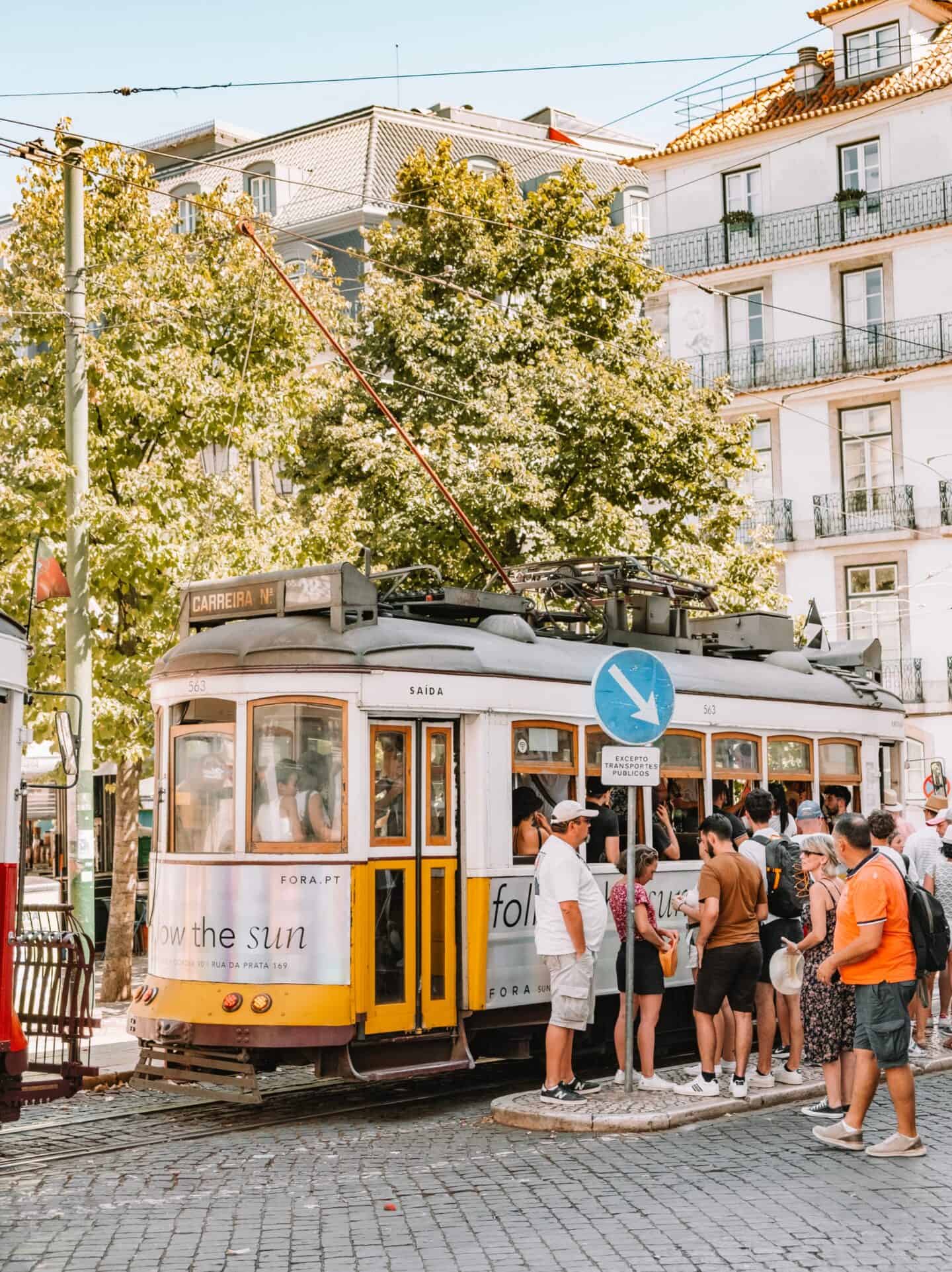 Lisbon's iconic yellow 28 tram. 