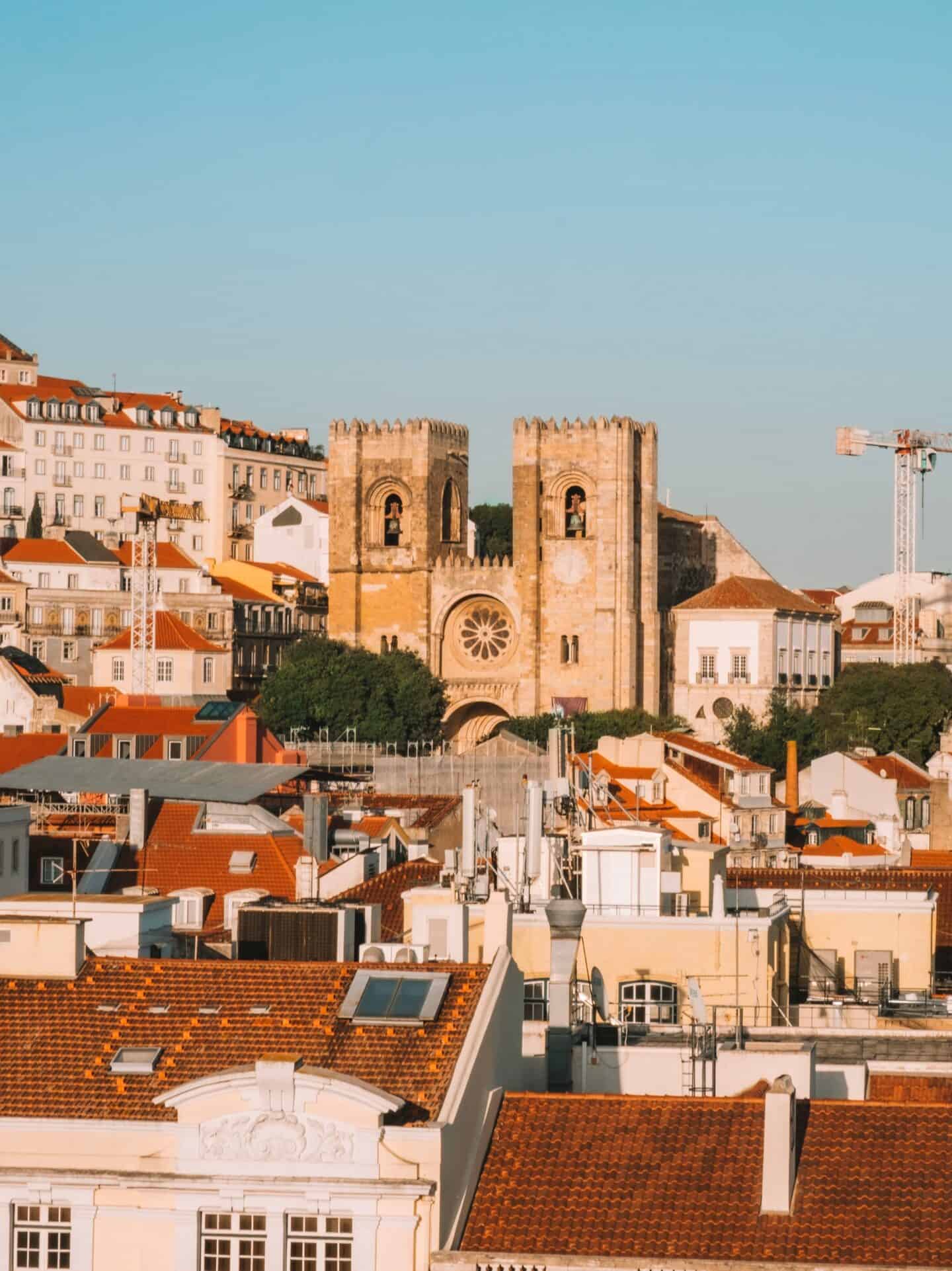 Views of the Sé Catedral from the Arco da Rua Augusta in Lisbon. 