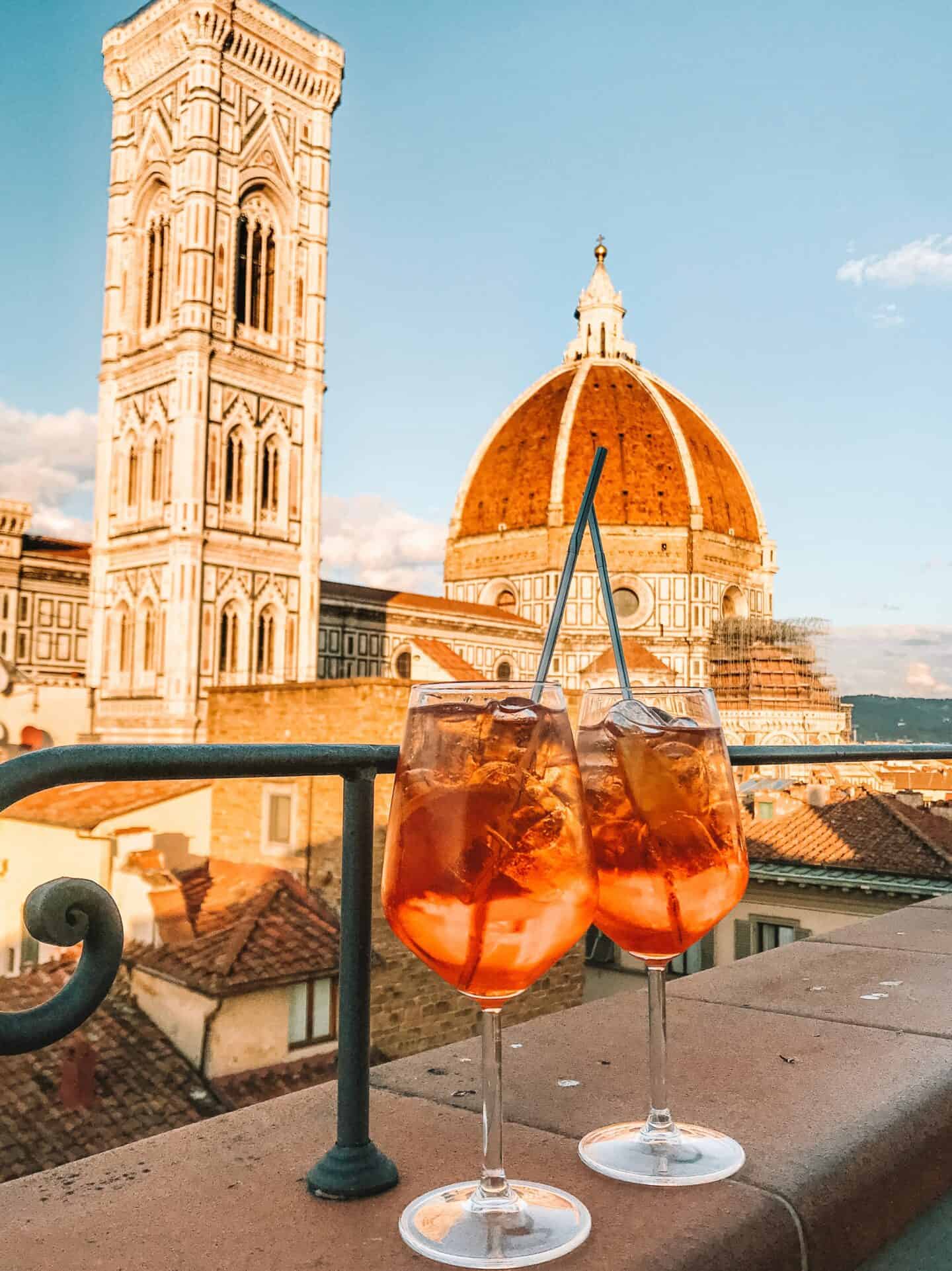 The world-famous Duomo di Firenze views enjoyed with two Aperol Sprizes 