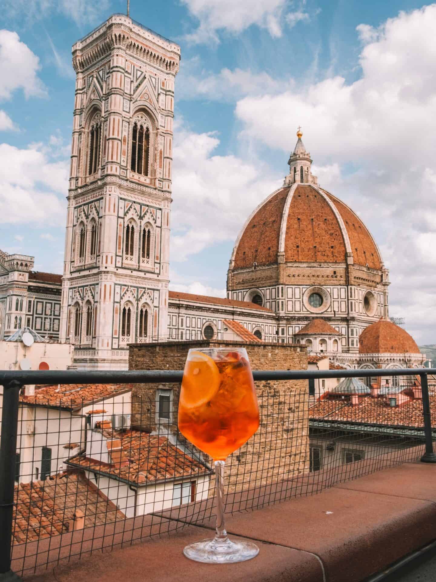 A beautiful Aperol Spriz from View on Art in Florence with a view of the Duomo. 
