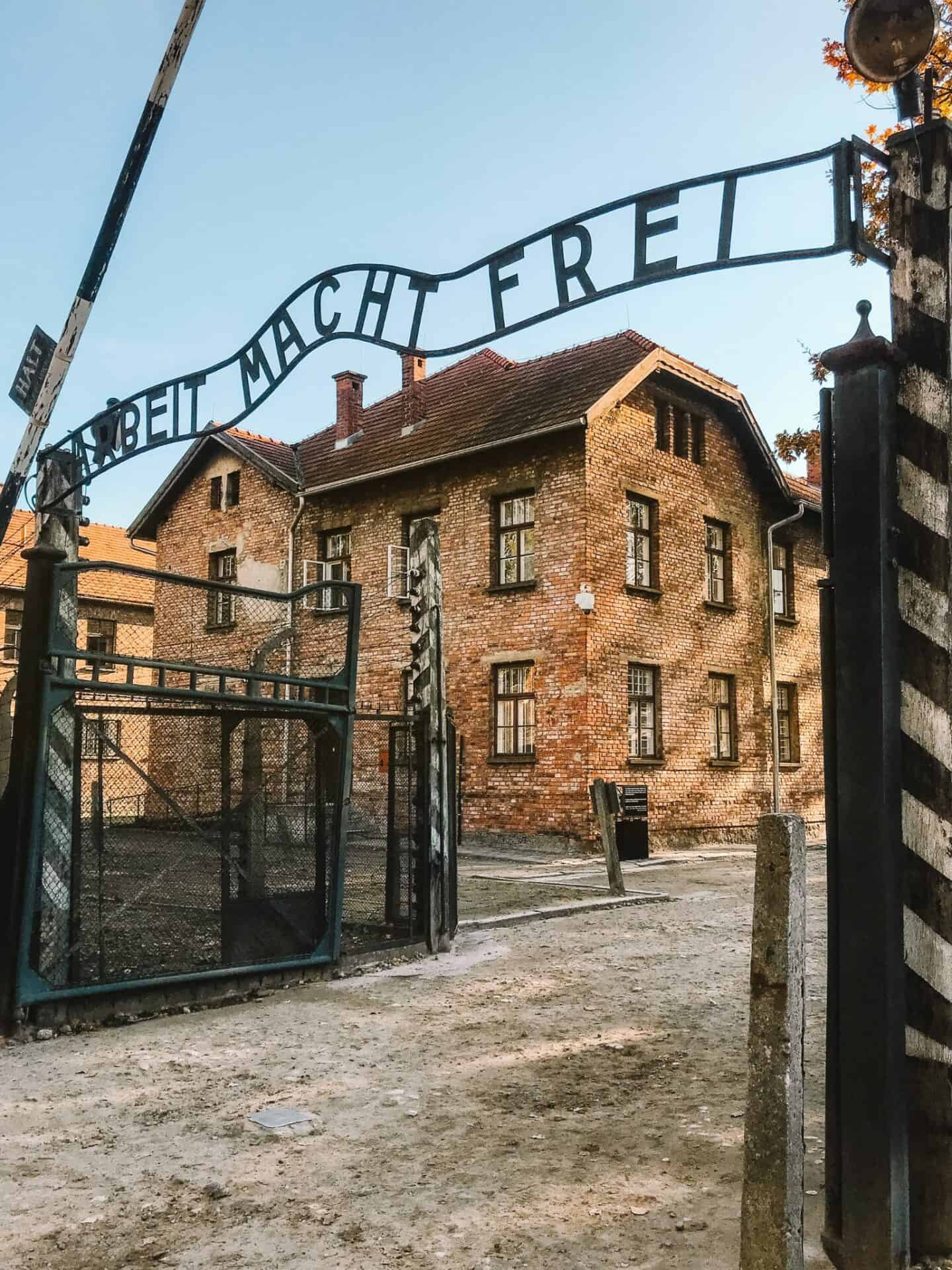 Arbeit Macht Frei gate at Auschwitz concentration camp outside of Krakow