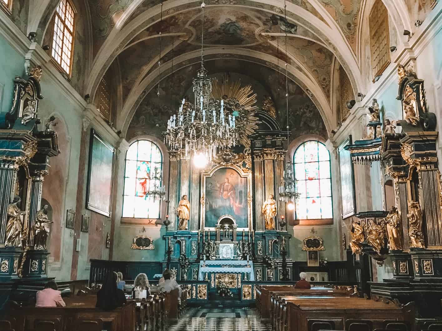 The ornate interior of the Church of St. Barbara