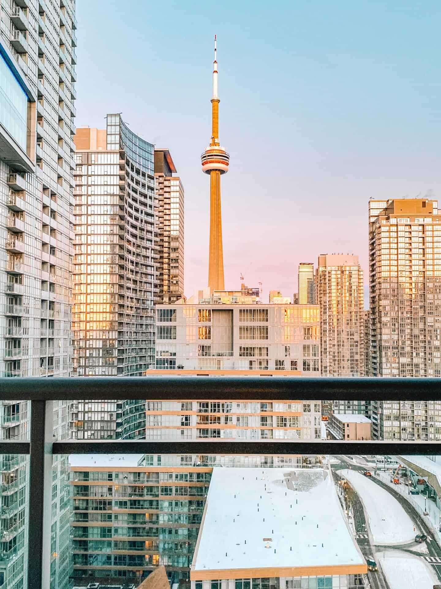 Views of the CN Tower from our Airbnb's balcony in Toronto 