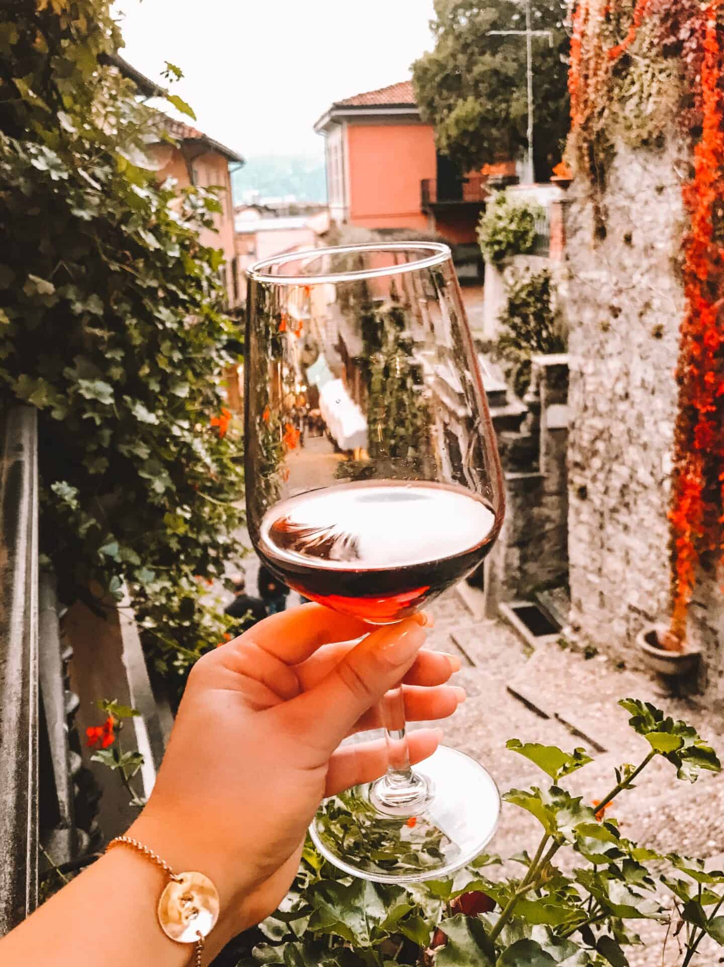 A glass of nebbiolo wine from Ristorante Bilacus in Bellagio 
