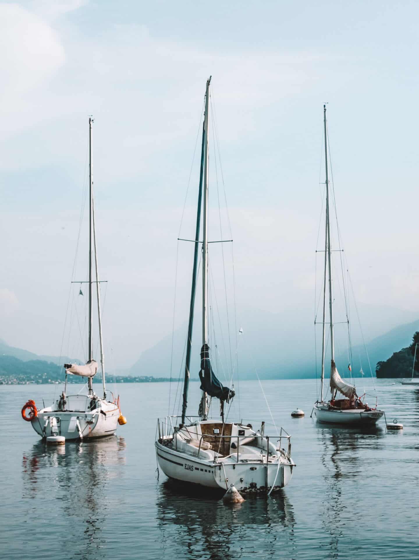 Sailboats in Pescallo Fishing Village in Lake Como in October