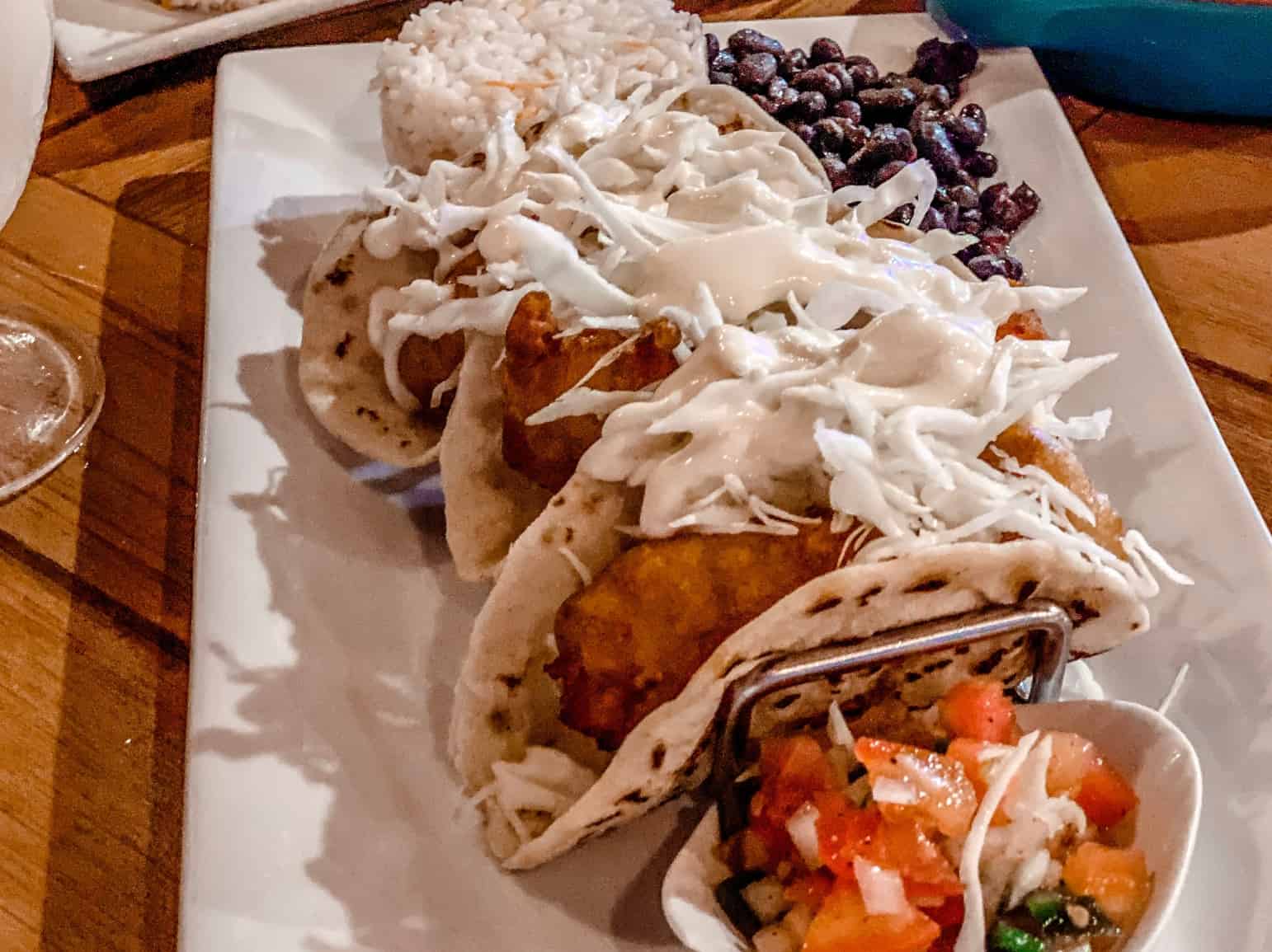 Fish tacos from Kismet, the Meridian's on-site beach restaurant