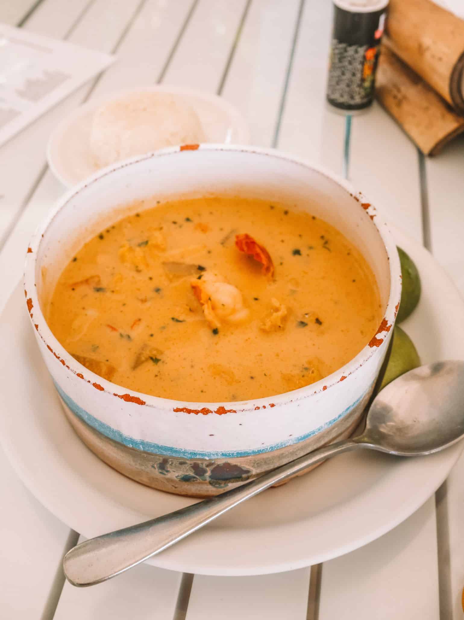 A flavorful bowl of seafood soup from Paradise Restaurant. 