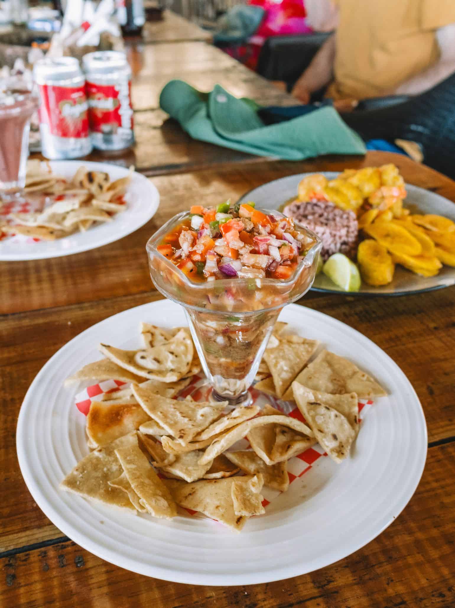 Fresh lionfish ceviche and homemade tortilla chips from La Sirena. 