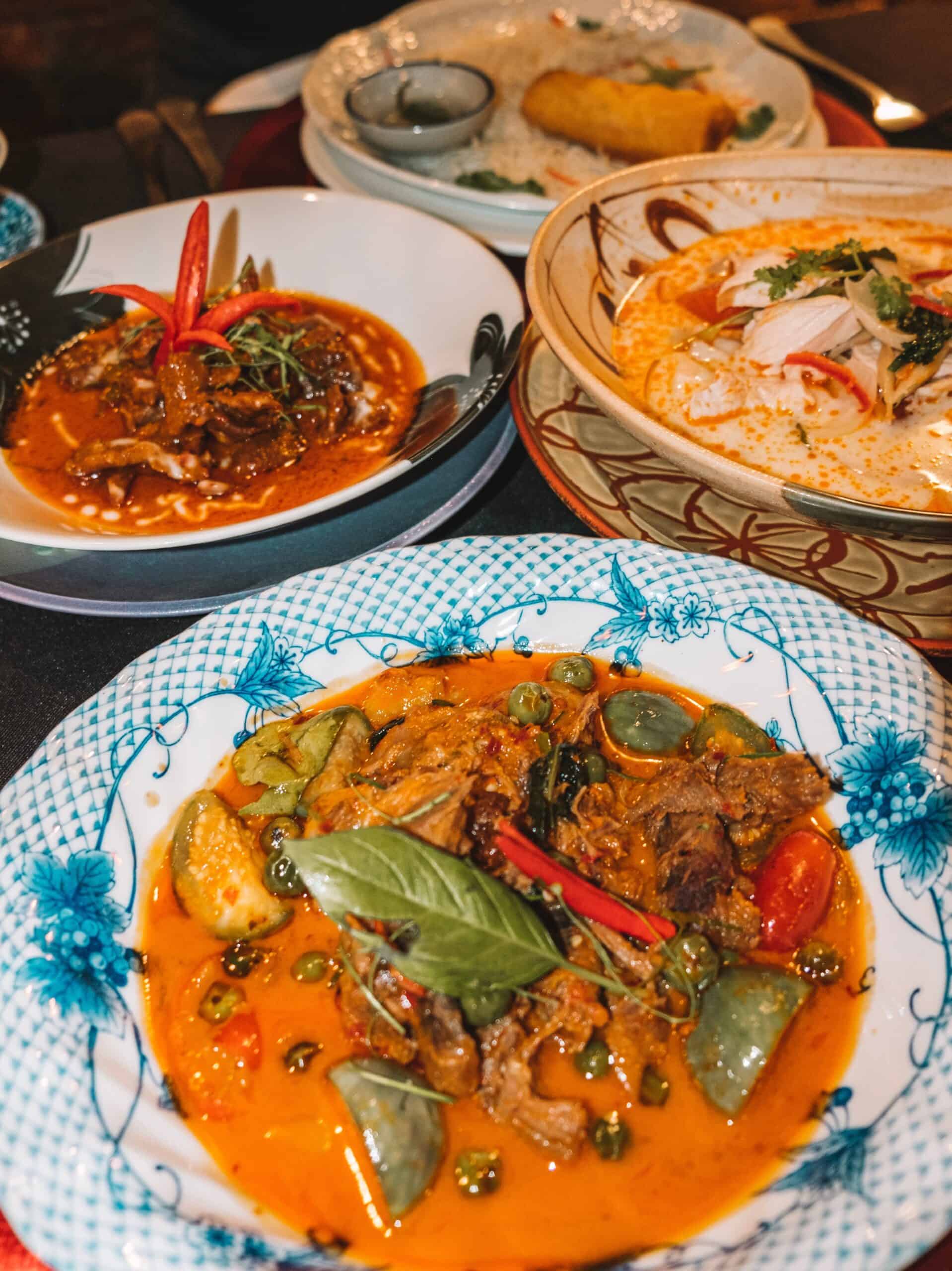 Duck with red curry and savory lychee from The Longtail Boat Restaurant – one of the best places to eat in Ao Nang. 