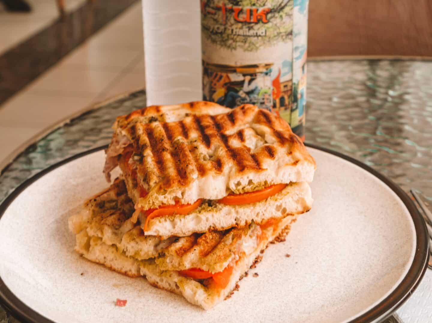 Italian panino on focaccia from Sandwich Shoppe Cafe & Bar in Patong