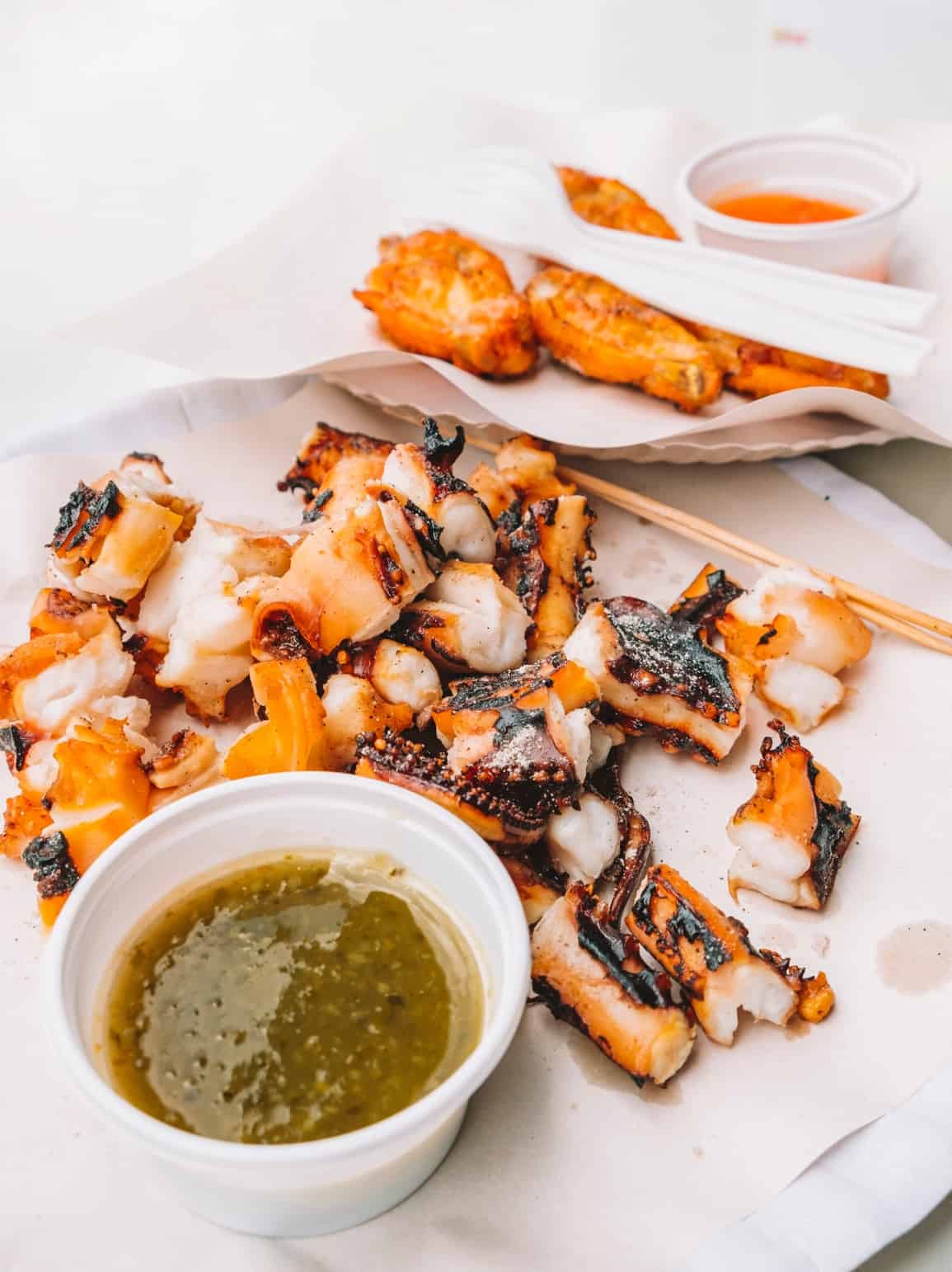 Octopus skewers and baked chicken wings from the Beyond Night Market Phuket