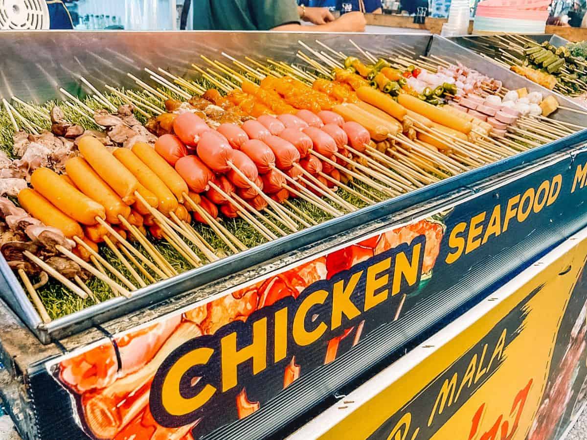 Raw skewers from the Ao Nang Night Market – one of the best places to eat in Ao Nang.