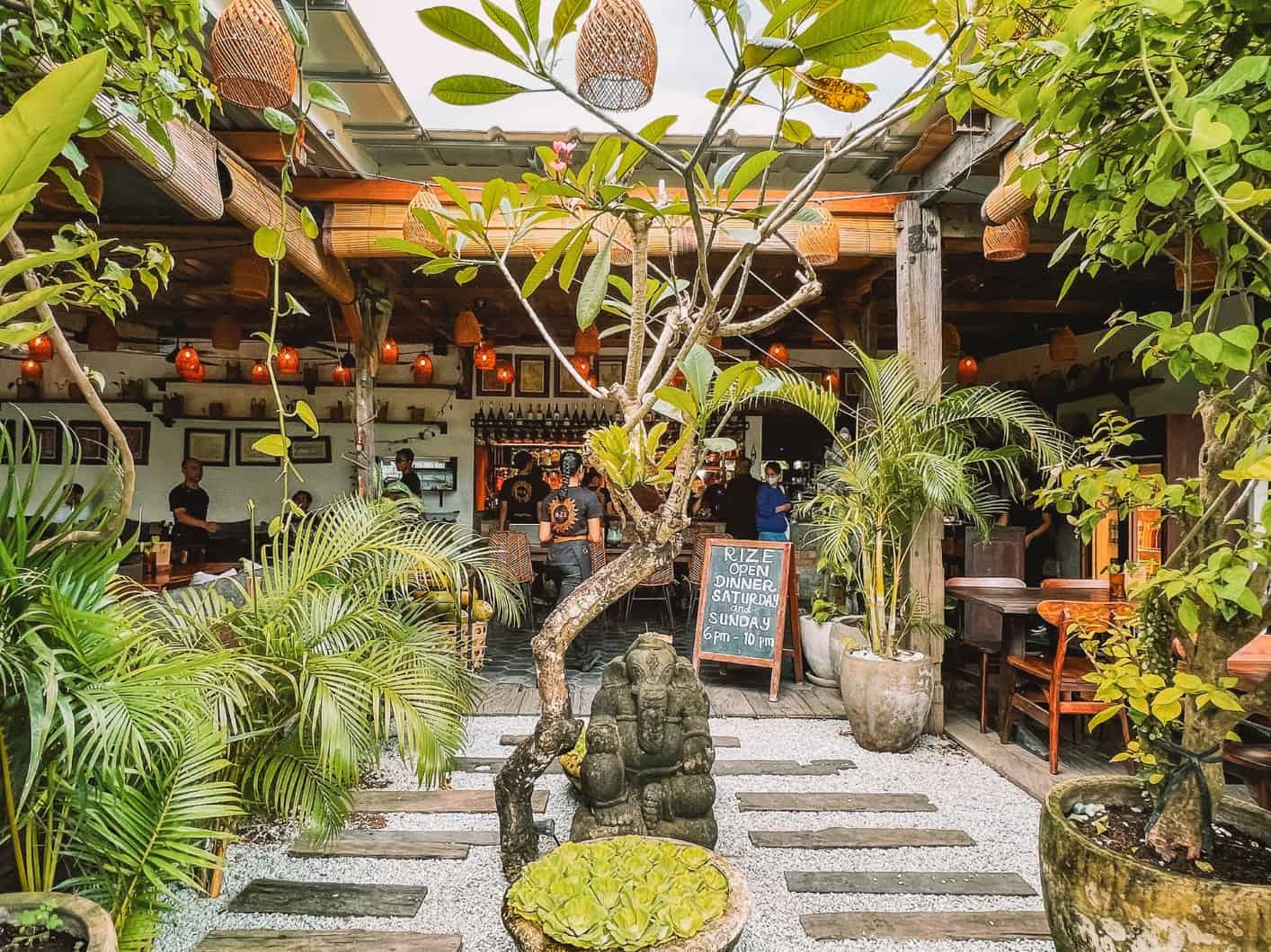 The interior of the beautiful RiZE Cafe in Canggu Bali
