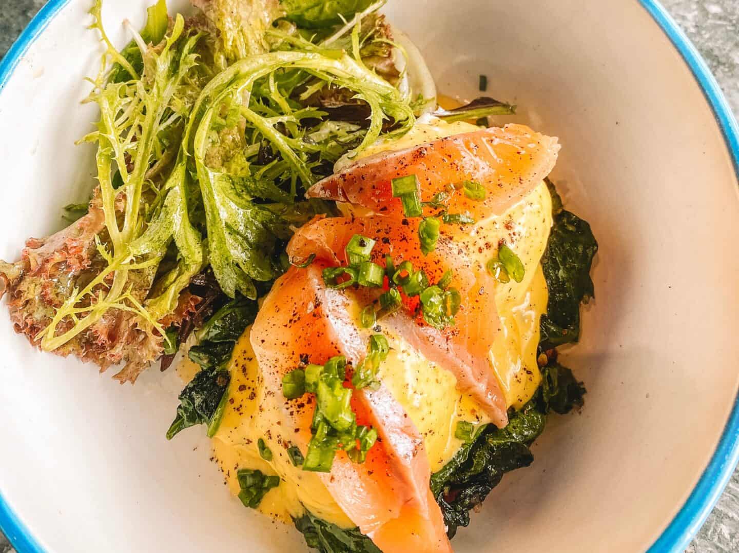 A delicious bowl of benedict smoked salmon from Butterman in Canggu