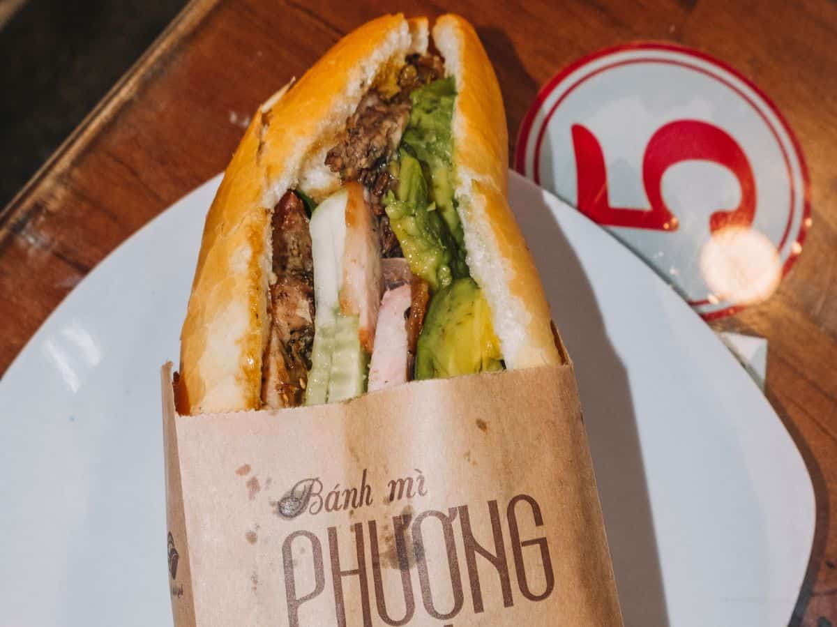 A banh mi with avocado from Banh Mi Phuong—Anthony Bourdain's favorite banh mi in Vietnam. 