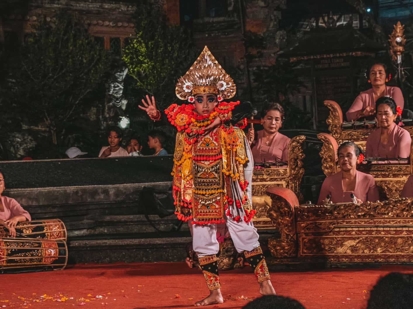 A traditional Balinese dancer in the middle of a performance in Ubud. 