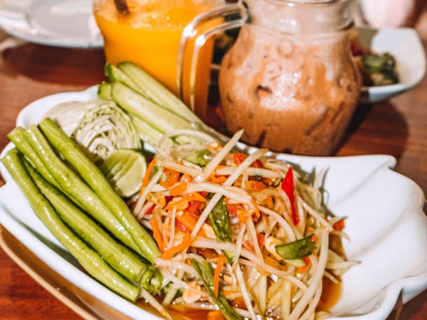 Som Tam or spicy green papaya salad – a popular starter in Thai cuisine in Thailand