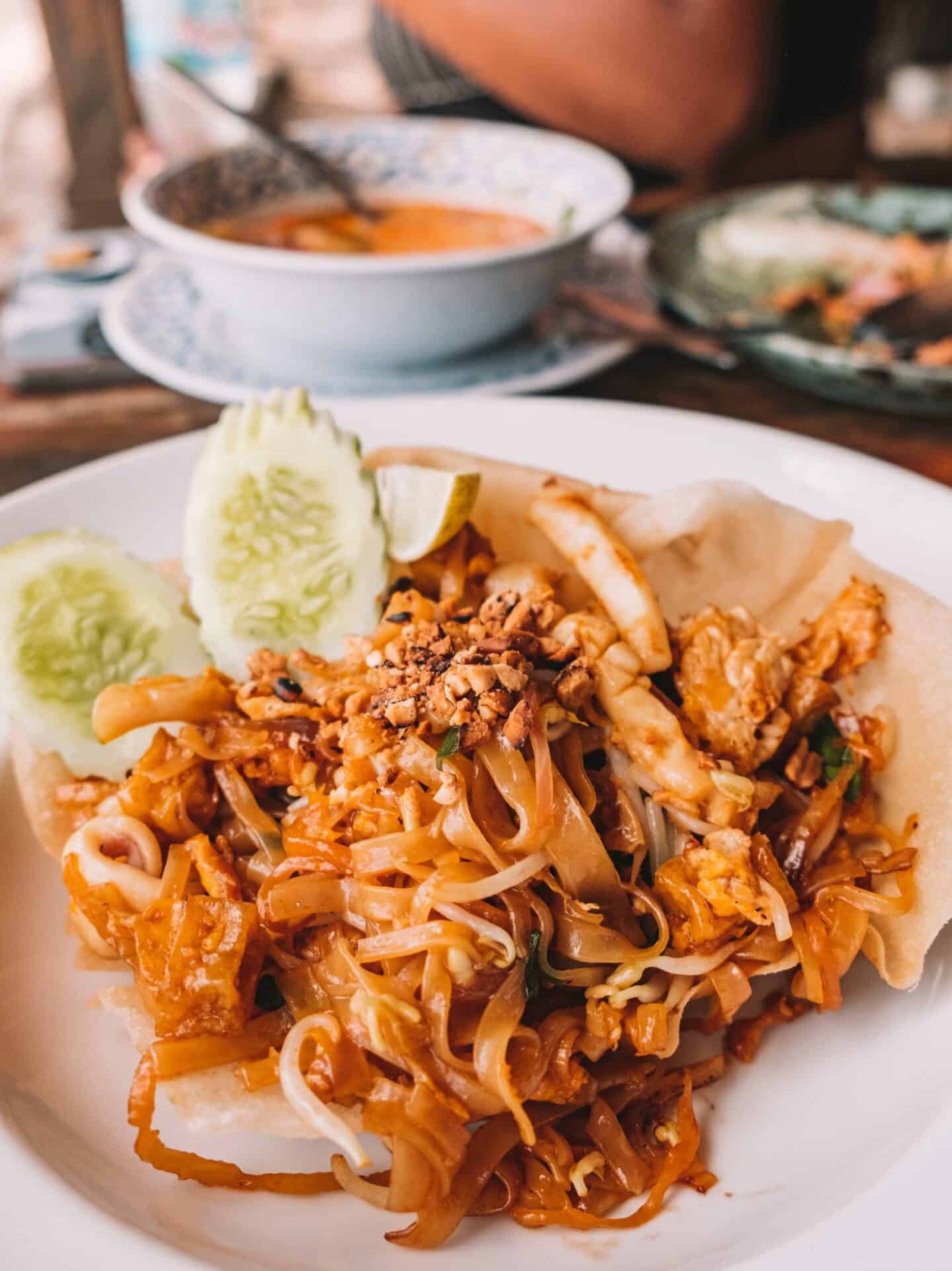 A plate of Pad Thai – a must-try Thai food in Thailand – from Sairee Restaurant in Koh Tao
