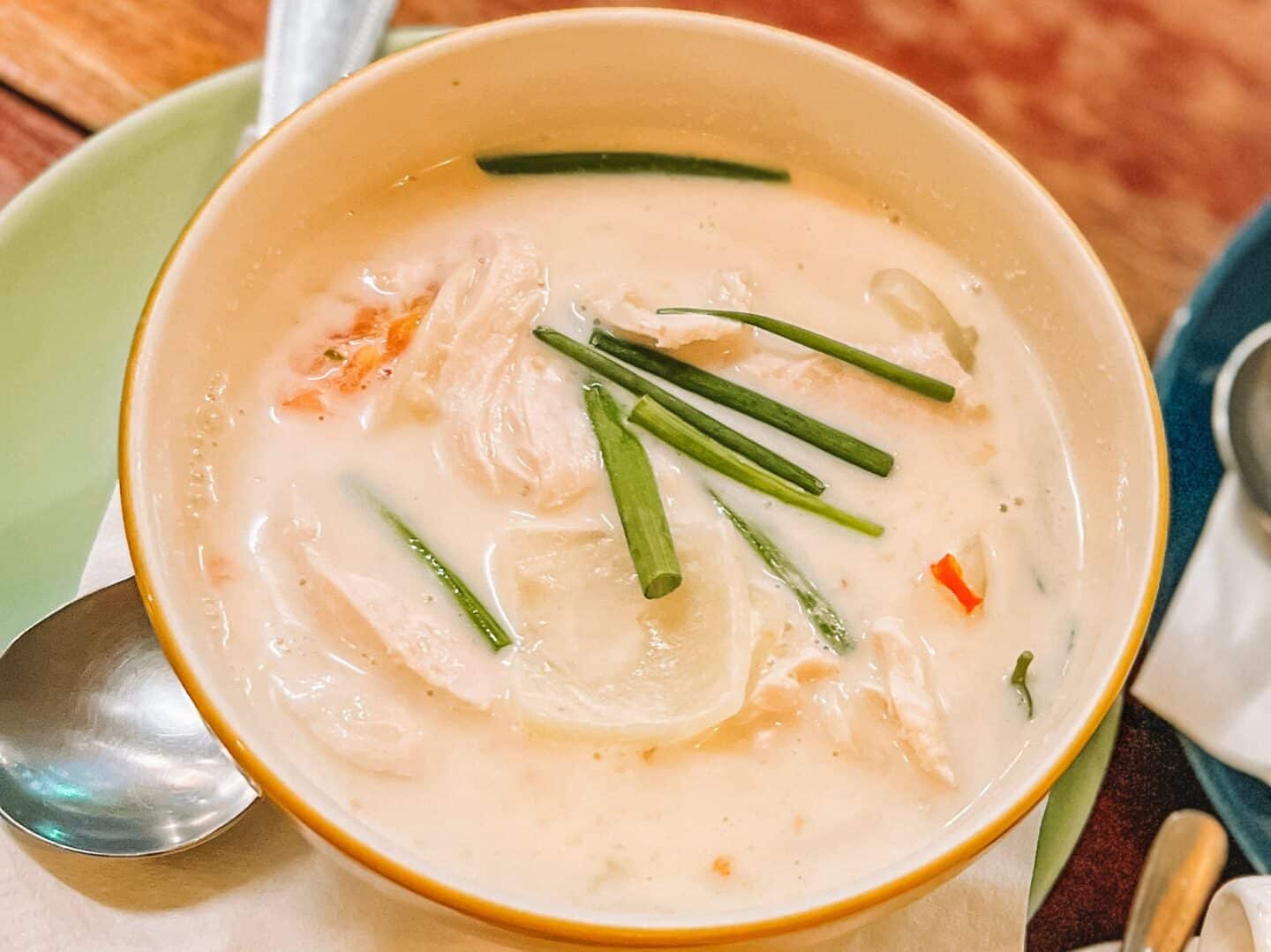 Tom kha gai, Thai coconut soup with chicken – a favorite Thai food starter in Thailand 