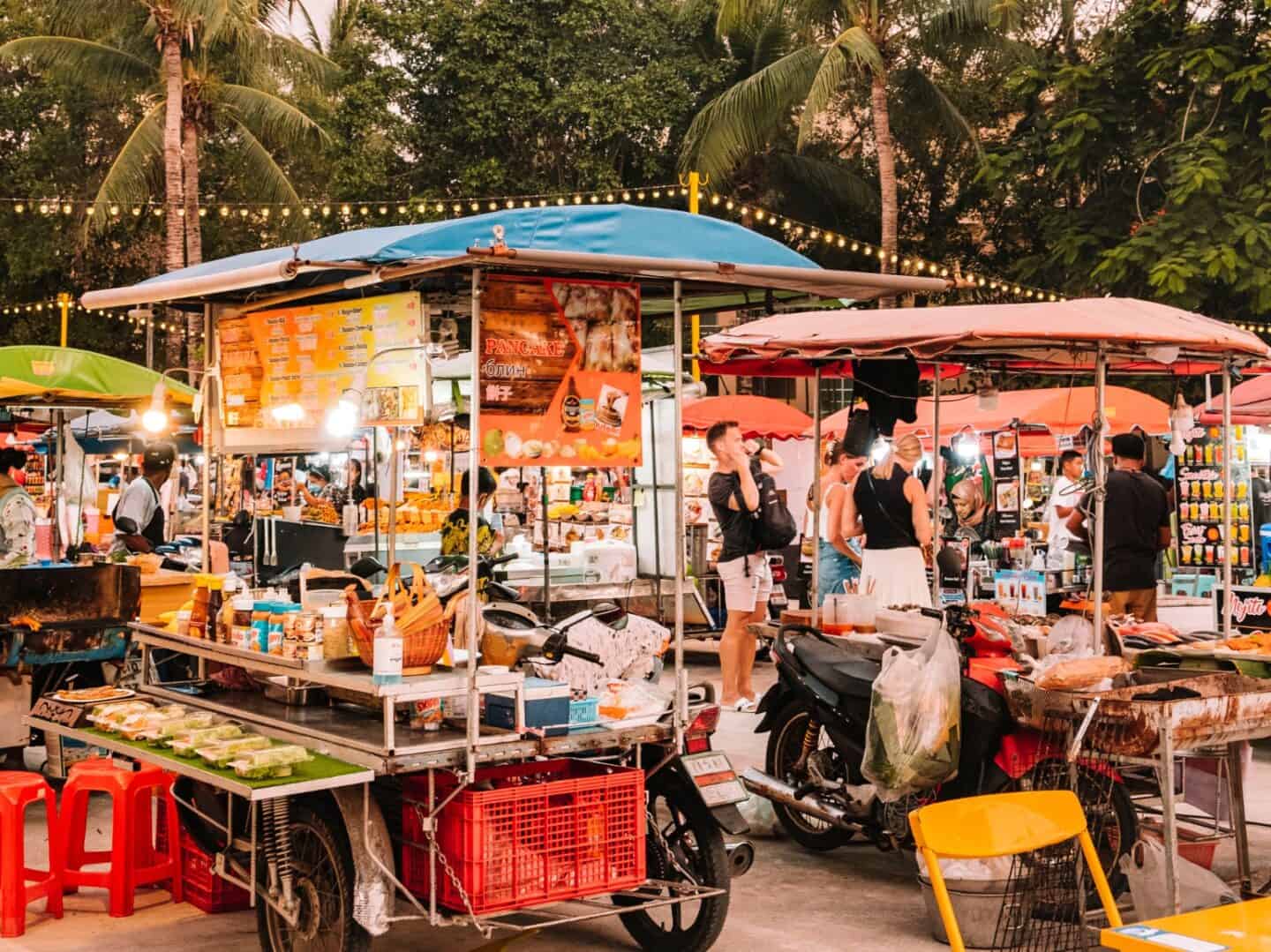 Thailand street food stands at The Chino Market in Patong Beach