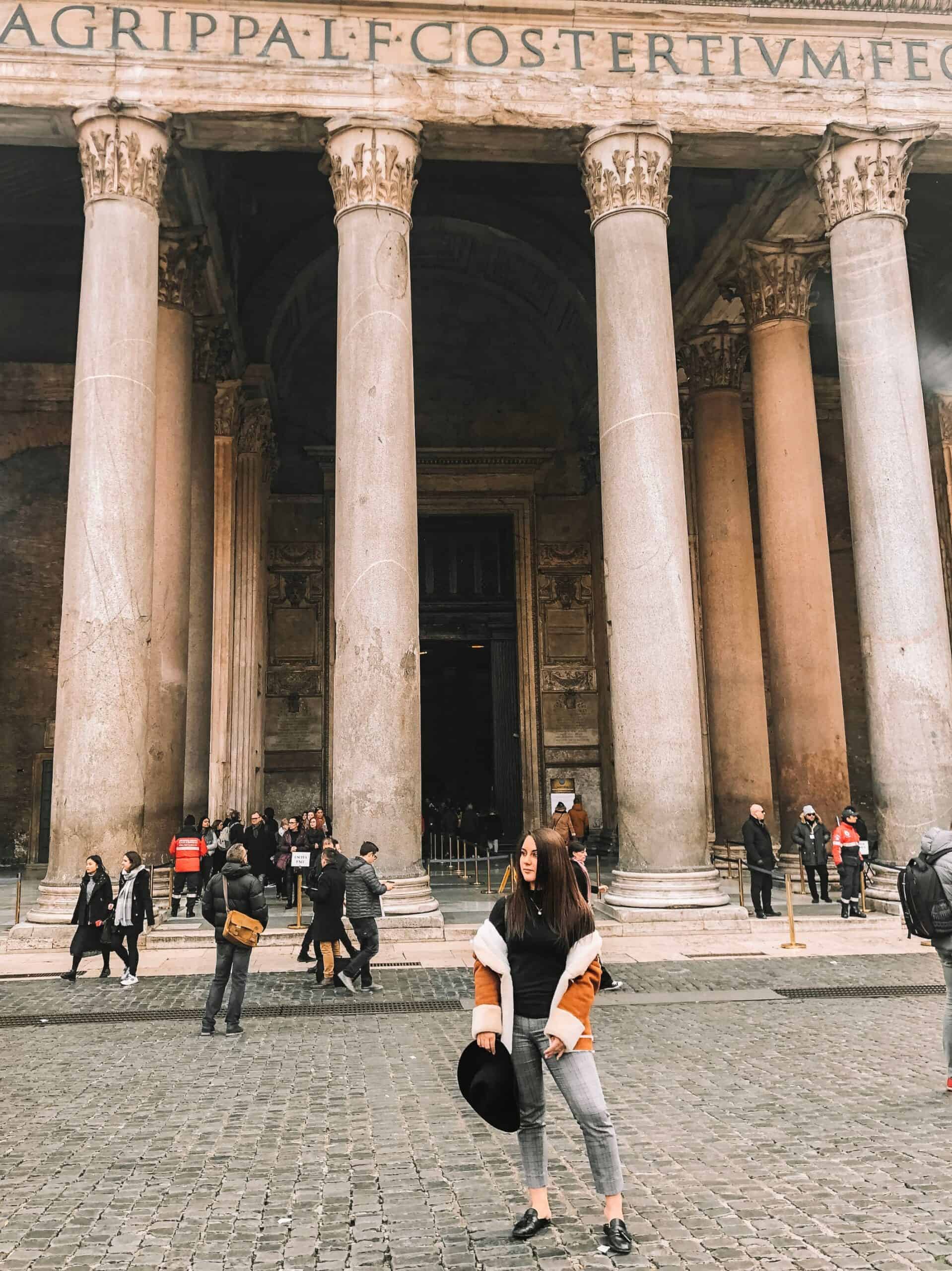 Me standing in front of the Pantheon – one of the best attractions for Rome in 3 days. 