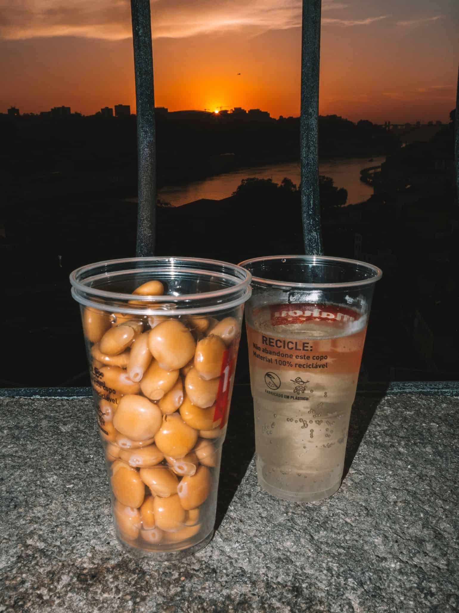 A cup of Lupini Beans enjoyed at sunset during our long weekend in Porto. 