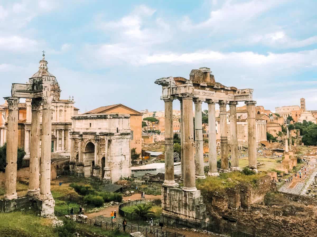 A photo of the Roman Forum taken from Palatine Hill. A visit to the Roman Forum is not to be missed when visiting Rome in 3 days. 