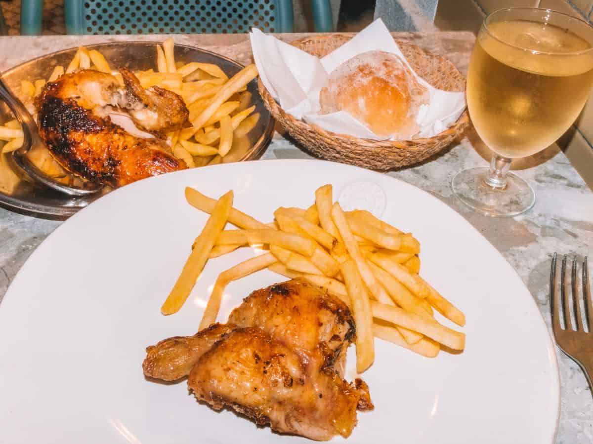 A heaping meal of frango and french fries from Restaurante Bonjardim in Lison. This is the perfect traditional Portuguese food for picky eaters. 