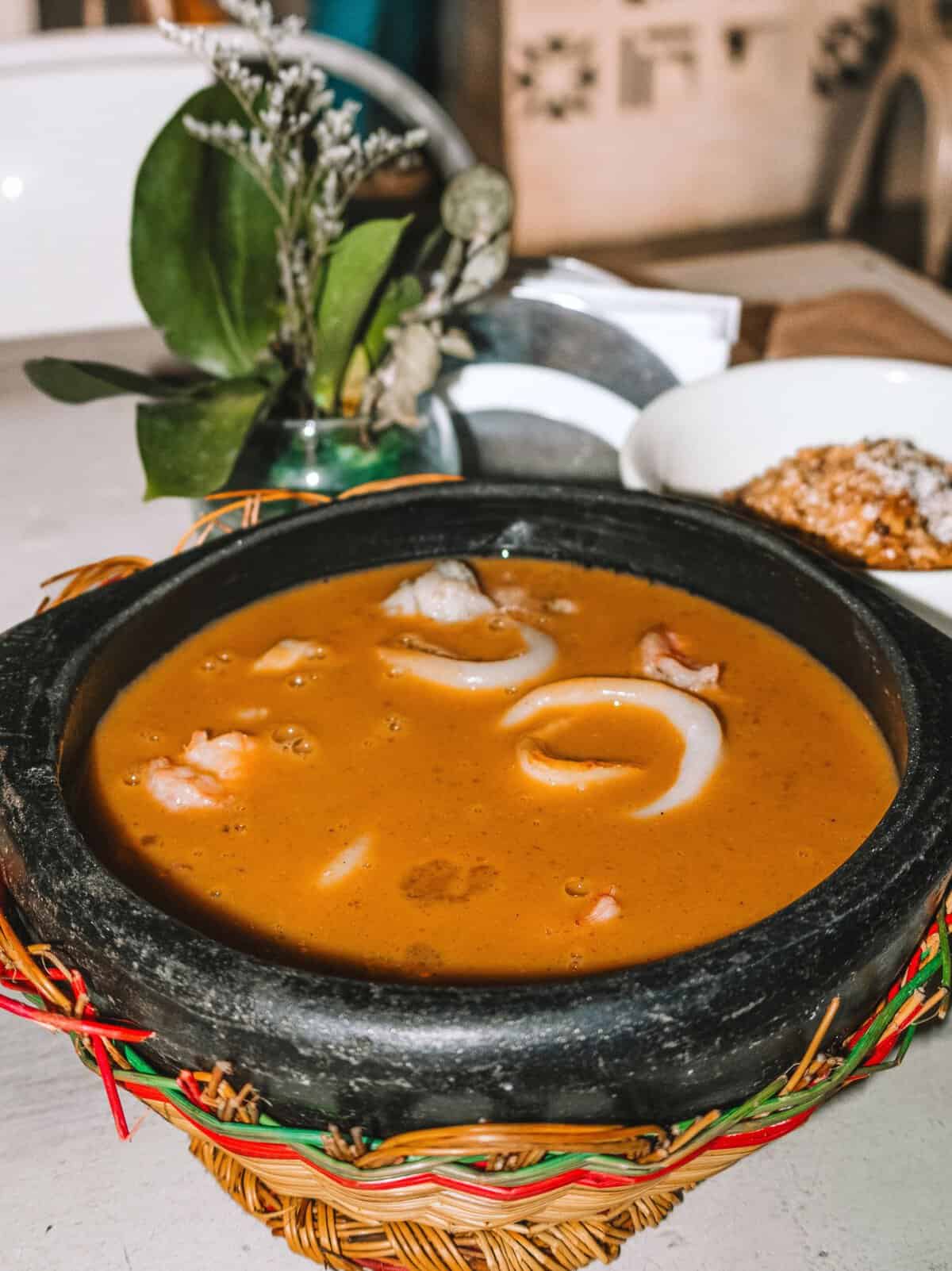 A piping hot bowl of seafood soup from LaMart in Santa Marta.