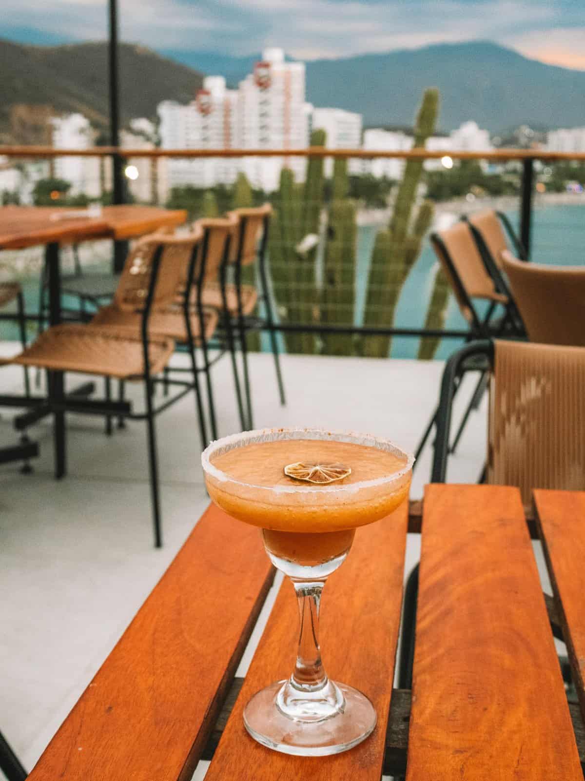 A tamarind margarita with a view at Restaurante Bar Burukuka in Santa Marta. 