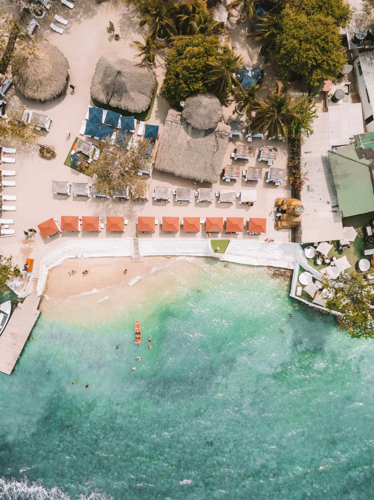 An aerial shot of Bora Bora Beach Club outside of Cartagena.